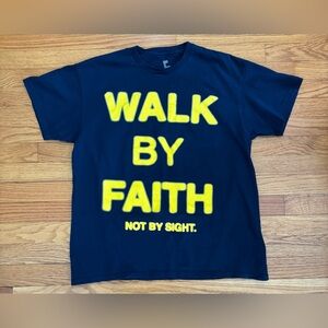 God Is Dope T-Shirt Unisex Large Blue/Yellow Walk By Faith Not by Sight Tee
